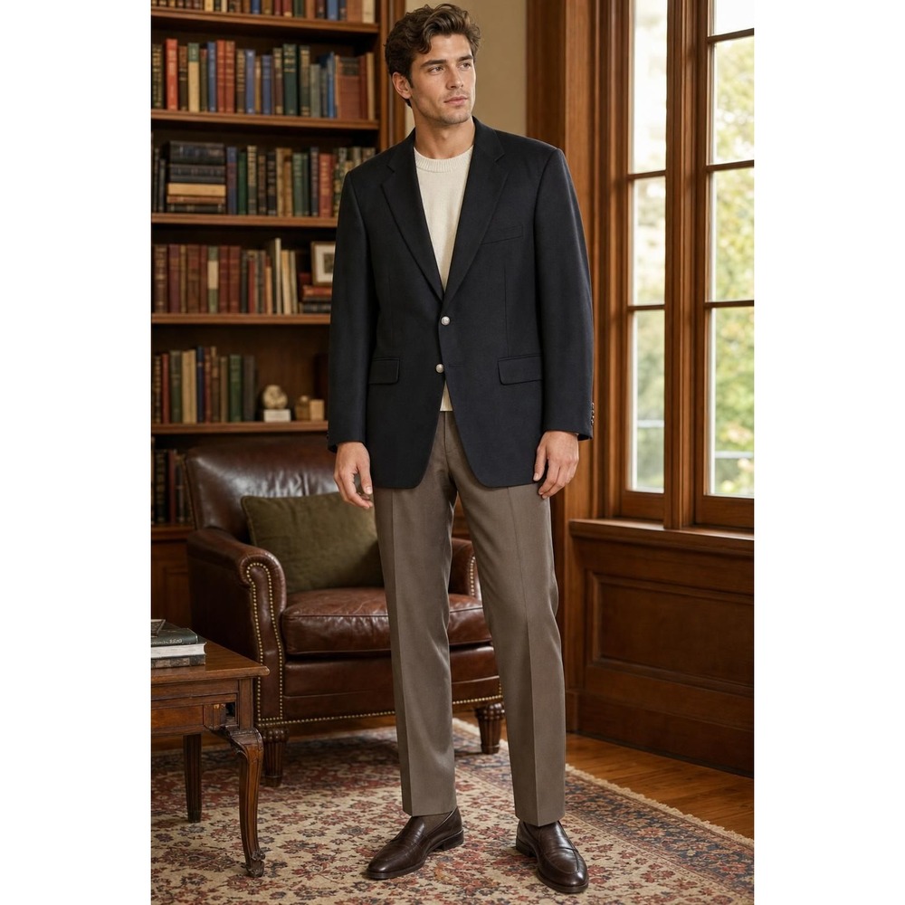 Vintage Stafford Blazer Men 43R Worsted Wool Preppy Academia Black Silver Button